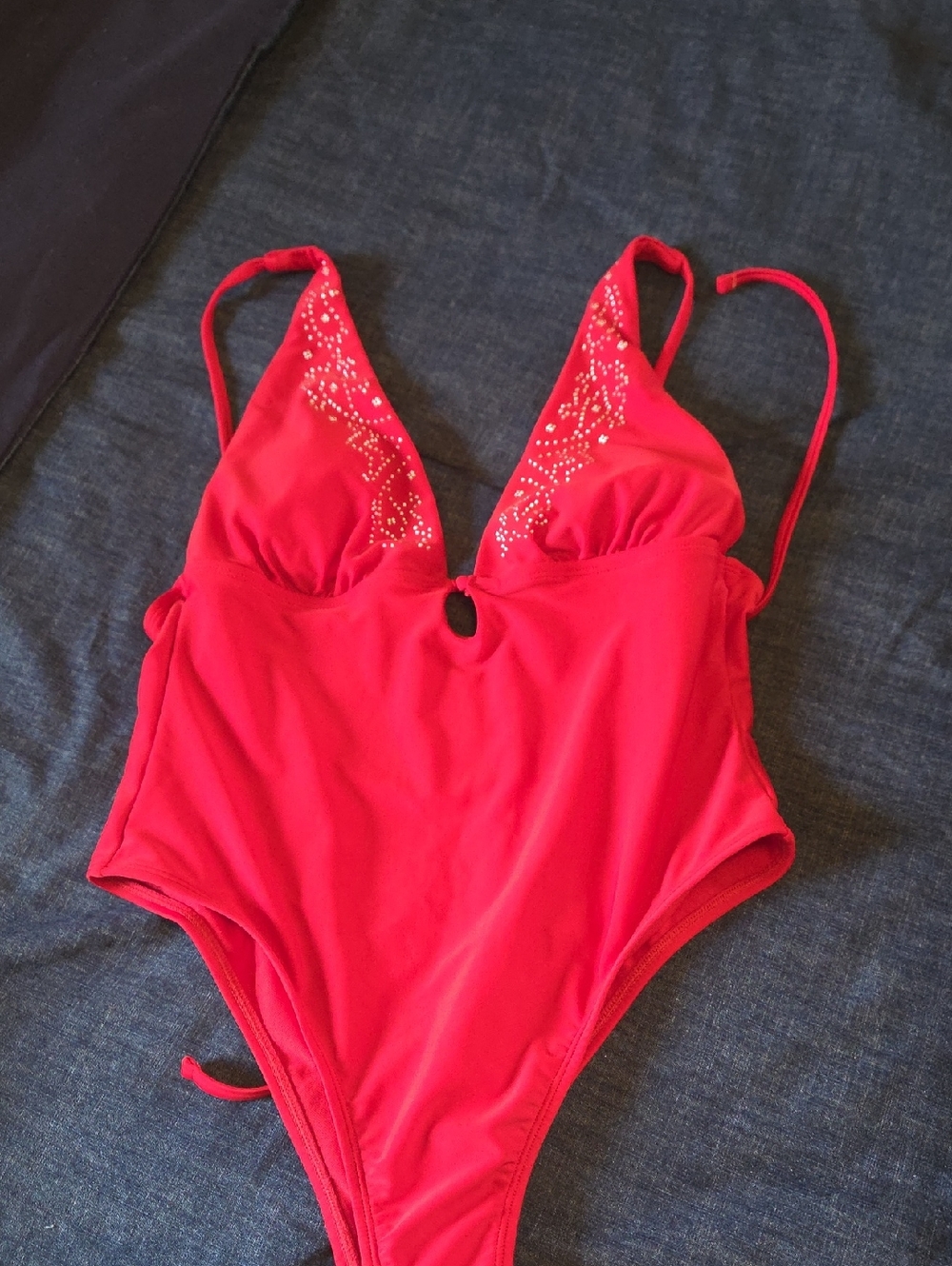 No Boundaries Red One-Piece Swimsuit with Rhinestone Detail